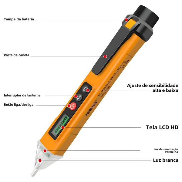 Imagem de Detector De Tensão Digital De Alta Faixa, 12v a 1000v, Testador Inteligente, Medidor De Caneta,