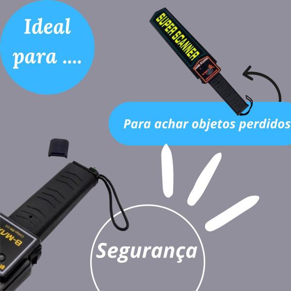 Imagem de Detector Metal Metais Portatil cor preto alta sensibilidade mais bateria 