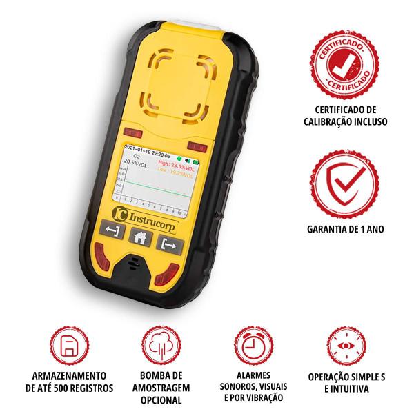 Imagem de Detector Multigás 4 Gases Portátil com Certificado de Calibração - IC-1014