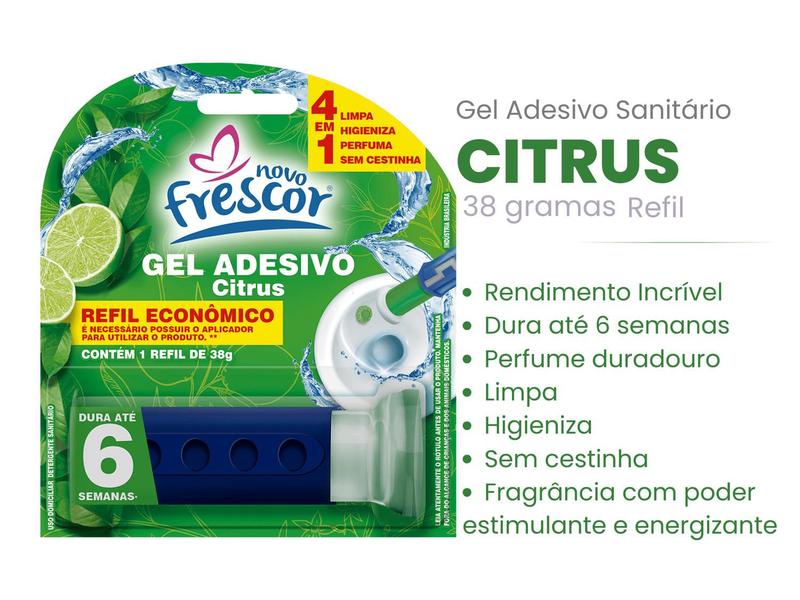 Imagem de Detergente Sanitários COM APLICADOR + REFIL Gel Adesivo 38g Novo Frescor Dura até 6 Semanas