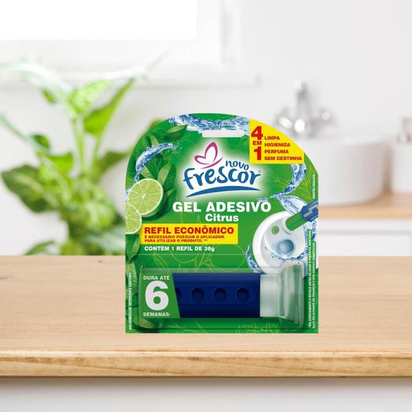 Imagem de Detergente Sanitários COM APLICADOR + REFIL Gel Adesivo 38g Novo Frescor Dura até 6 Semanas