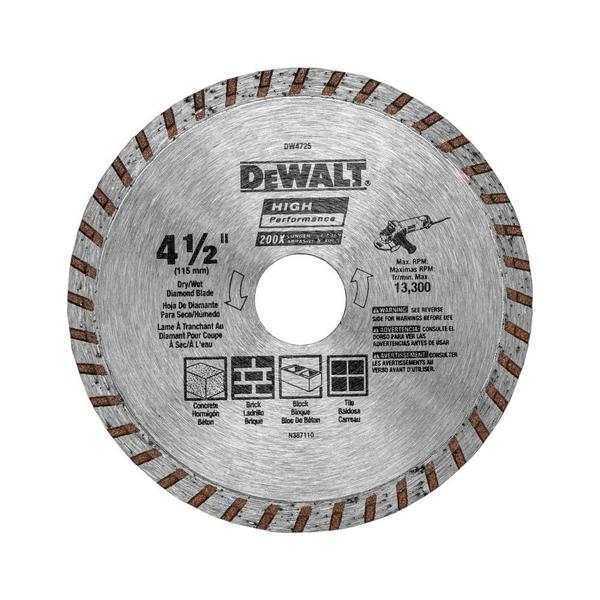 Imagem de Diamond Blade DEWALT para corte a seco de alvenaria, mandril de 4,5 polegadas