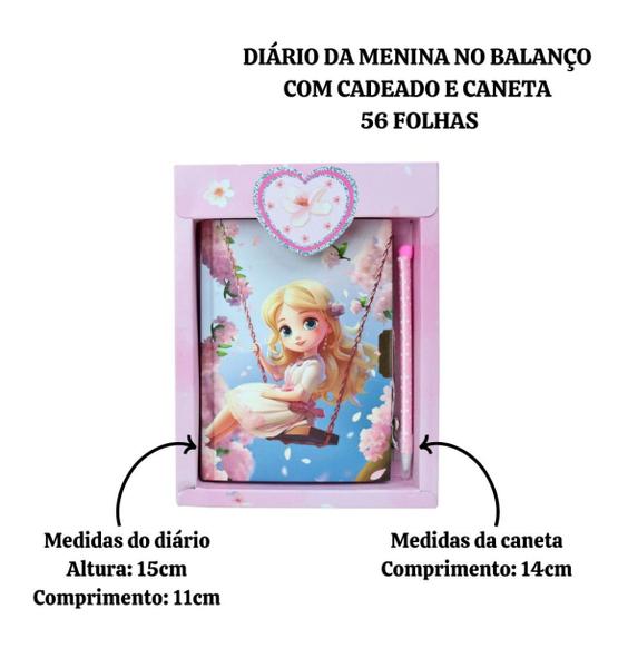 Imagem de Diário da menina no balanço com cadeado e caneta 56 folhas