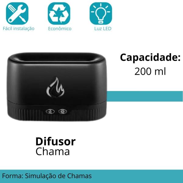 Imagem de Difusor Aromatizador Flame Umidificador Ar Óleos Essenciais iluminação suave