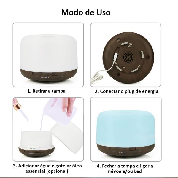 Imagem de Difusor Aromatizador Umidificador Ultrassonico 500ml Controle Remoto