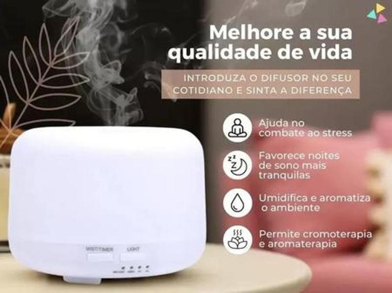 Imagem de Difusor Aromatizador Umidificador Ultrassonico com Controle Remoto e 7 Cores LED 3