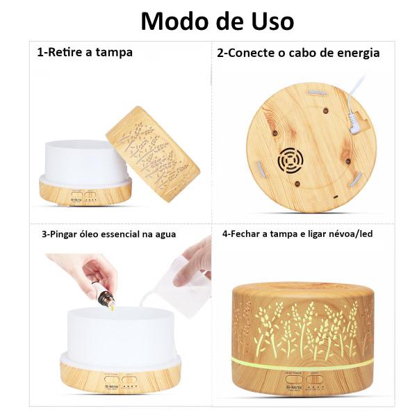 Imagem de Difusor de Ambiente Ultrassonico para Oleos Essenciais 700ml Marrom Claro