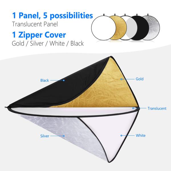 Difusor refletor de luz Neewer 110cm 5 em 1 com bolsa Imagem de Difusor refletor de luz Neewer 110cm 5 em 1 com bolsa