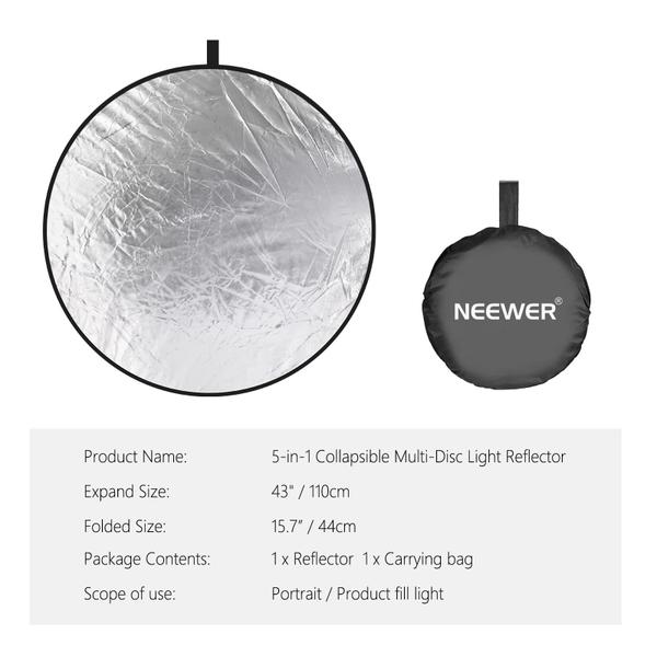 Difusor refletor de luz Neewer 110cm 5 em 1 com bolsa Imagem de Difusor refletor de luz Neewer 110cm 5 em 1 com bolsa