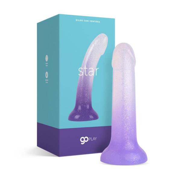 Imagem de Dildo com Ventosa Go Play Star Lilás A Sós em Silicone Flexível com Ventosa 17,5cm 3,3cm