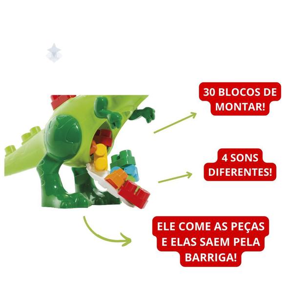 Imagem de Dino Jurassic Blocos De Montar Educativo Dinossauro E 30 Peças de Encaixe Baby Land - Cardoso