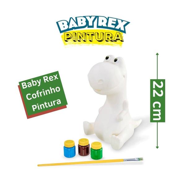 Imagem de Dinossauro Baby Rex Cofrinho Para Pintar C/3 Guache e Pincel