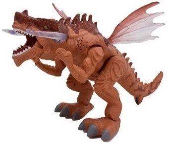 Imagem de Dinossauro de Brinquedo Dragão Anda Solta Fumaça Emite Som e Luz (Marrom)