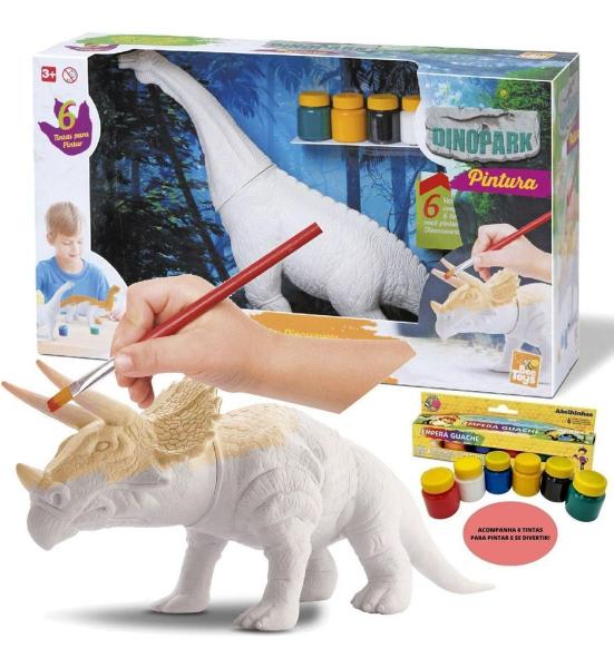 Imagem de Dinossauro Didático Para Colorir Brinquedo para Pintar c/Tinta Guache Acrilex