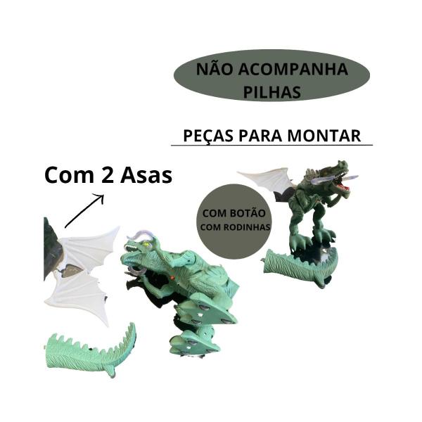 Imagem de Dinossauro Dragão Anda Solta Fumaça Sons Chifres Asas Brinquedo