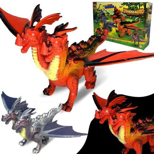 Imagem de Dinossauro Dragão Brinquedo Com 2 Cabeças Anda Emite Luz Som