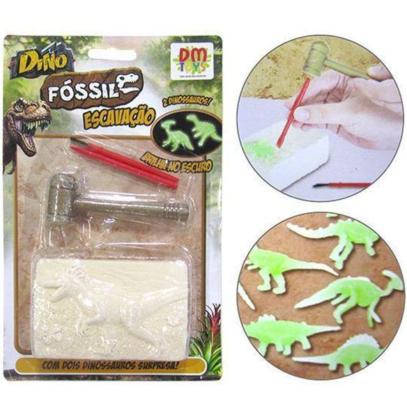 Imagem de Dinossauro fosseis escavacao com 2 dino brilha no escuro + bloco de gesso e acessorios - Dm Brasil