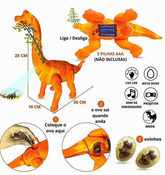 Imagem de Dinossauro Grande Bota Ovos Com Som Luz Anda Projeta Imagem