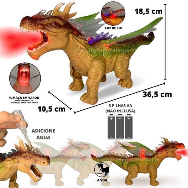 Imagem de Dinossauro Marrom De Brinquedo Solta Fumaça Com Som E Luz Led Anda