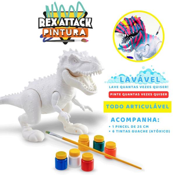 Imagem de Dinossauro Para Colorir Brinquedo C/ Tinta Guache Rex Attack