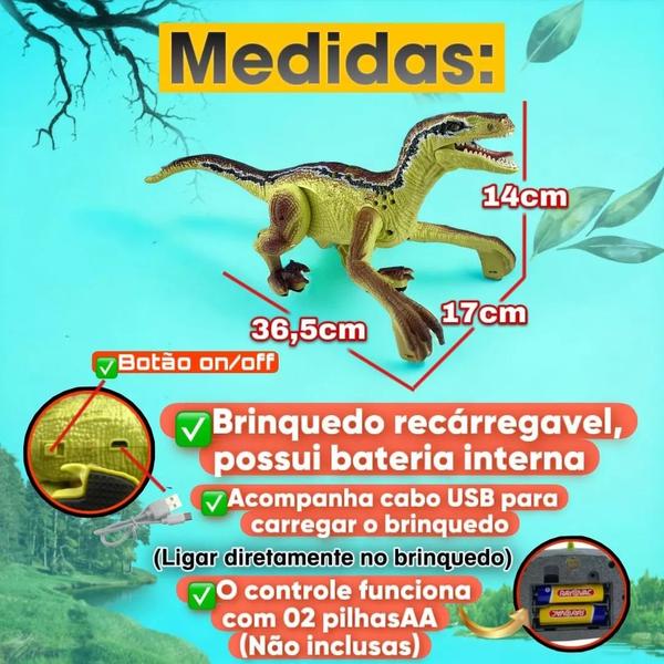 Imagem de Dinossauro Rex 34cm Controle Remoto Solta Rugido com Som Luz Realista Recarregável