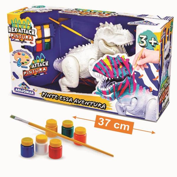 Imagem de Dinossauro Rex Attack Branco Para Colorir +pincel + 6 Tintas - ADIJOMAR BRINQUEDOS