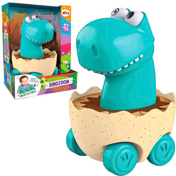 Imagem de Dinozoom Dinossauro De Brinquedo Azul Boneco Carrinho Com Rodinhas - Elka Brinquedos