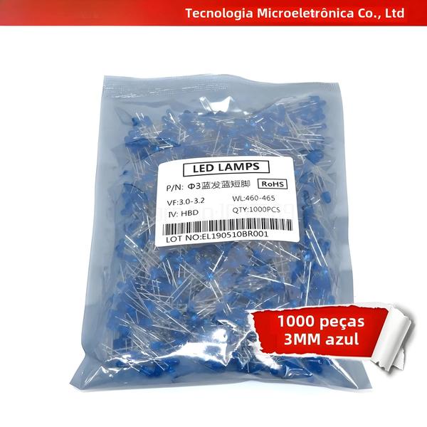 Imagem de Diodos emissores de luz LED, azul, verde, vermelho, amarelo, branco, 3mm, 1000pcs