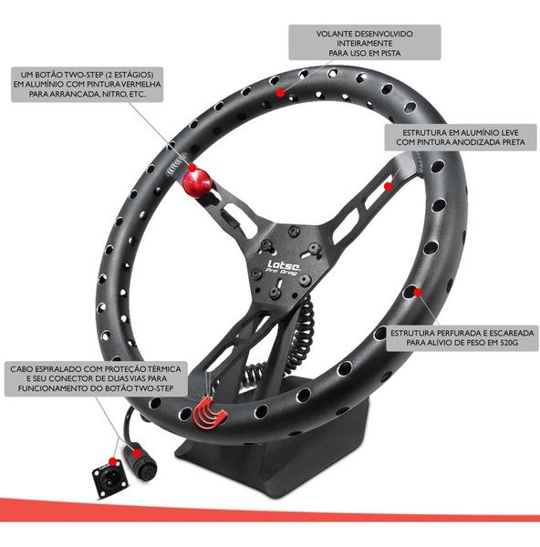 Imagem de Direção Volante Esportivo Universal Arrancada em Alumínio Com Botão Twostep Lotse Pro Drag PRO-EB