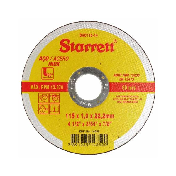 Imagem de Disco Abrasivo Corte 115 1,0 22,2Mm Starrett DAC115-14