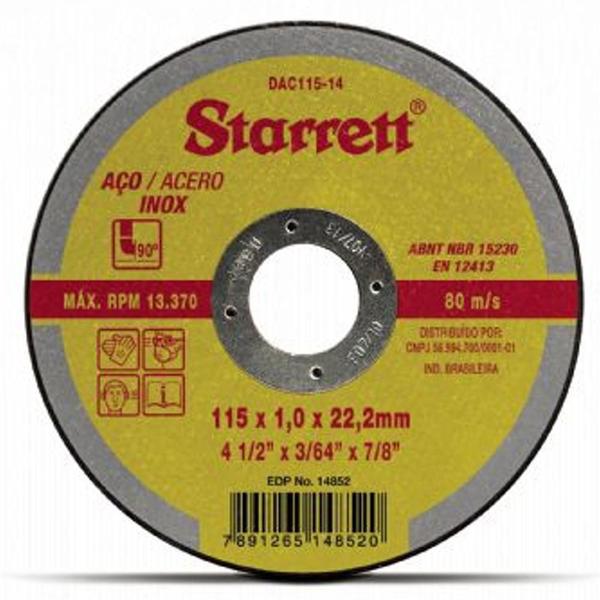 Imagem de Disco Abrasivo de Corte 115x1,0x22,2mm - DAC115-14 - STARRETT