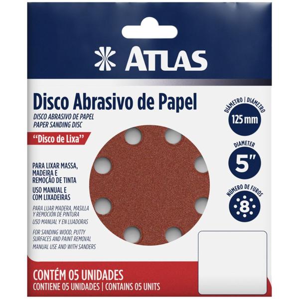 Imagem de Disco Abrasivo de Papel 125mm 60 Grão 5 Peças - AT512/60 - PINCEIS ATLAS