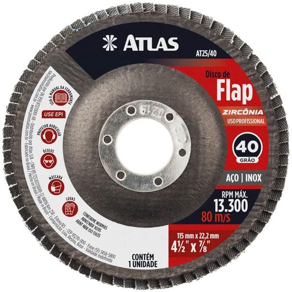 Imagem de Disco Abrasivo Flap com 115mm Grão 40 de Zircônia - AT25/40 - PINCEIS ATLAS