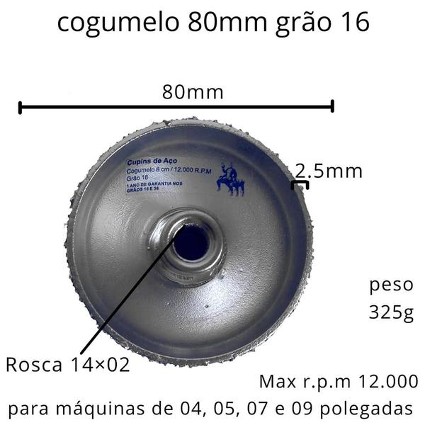 Imagem de Disco Cogumelo para Madeira 8cm Grão 16 Cupins de Aço