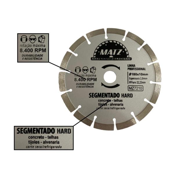 Imagem de Disco Corte Diamantado Segmentado Hard 180x22,23mm Matz