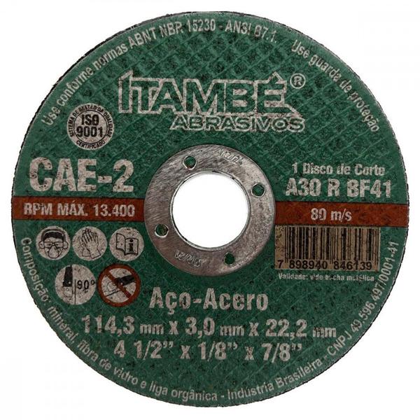 Imagem de Disco Corte Ferro Itambe 4.1/2''X1/8X7/8''- 2 Telas Cae-2 - Kit C/10 Peças