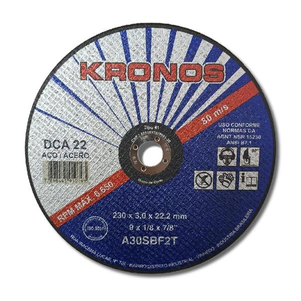 Imagem de Disco Corte Ferro Kronos DCA22 9 Pol. 230x3,0x22,2mm C/ 10Pc