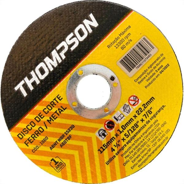 Imagem de Disco Corte Ferro Thompson 4.1/2''X5/128''X7/8'' - Fino 1,0Mm - 1660 - Kit C/10 Pecas