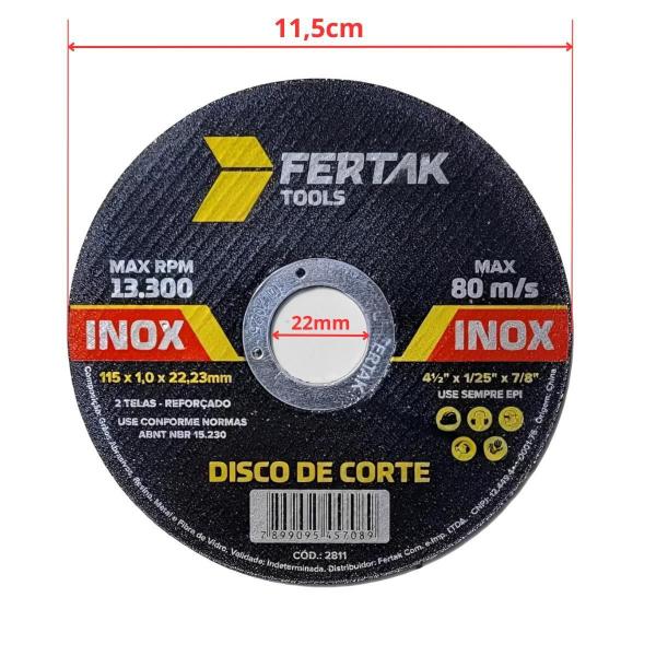 Imagem de Disco Corte Inox Ferro Esmerilhadeira 115X1X22Mm Kit 100 Un