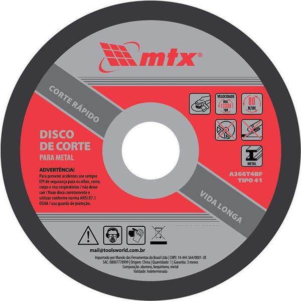 Imagem de Disco Corte Mtx Para Inox E Metal 180 X 1,6 X 22 Mm 7434755