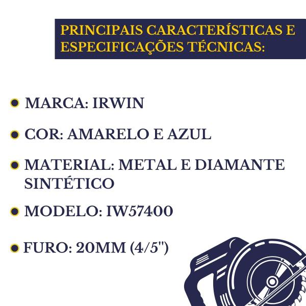 Imagem de Disco Corte Porcelanato Diamantado Turbo Irwin 4 3/8'' 110mm  Mármore Granito Cerâmica Serra Makita