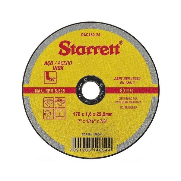 Imagem de Disco Corte Starrett 7P 178X1,6X22,2mm Aço/Inox Embalagem com 12 Unidades