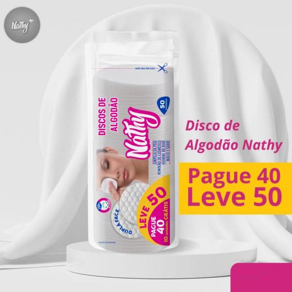 Imagem de Disco de Algodão Limpeza Facial Dupla Face Nathy 50gr Para Tirar Maquiagem