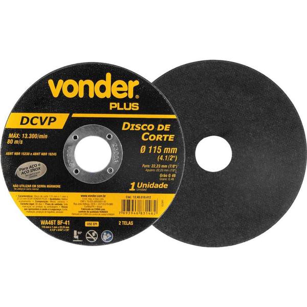 Imagem de Disco de corte 115mm x 10mm x 2223mm DCVP Vonder Plus