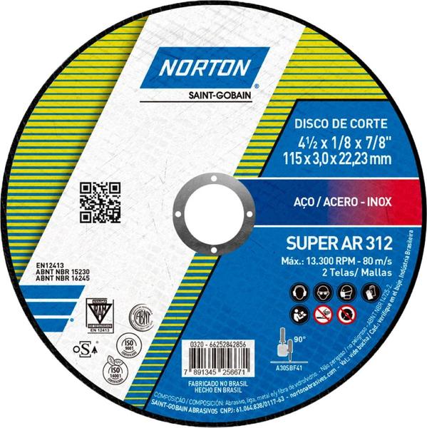 Imagem de Disco de Corte 115mm x 3,0mm x 22,23mm Super AR312 - Norton