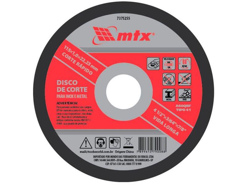 Imagem de Disco de Corte 115x1x22,23mm MTX - 7375255