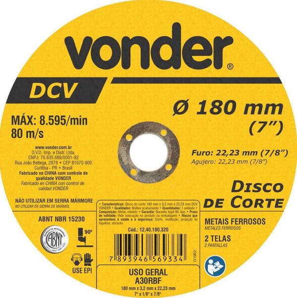 Imagem de Disco de Corte 180,0X3,2X22,23 DCV - Vonder