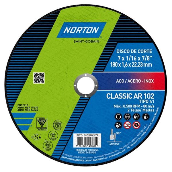 Imagem de Disco de Corte 180mm x 1,6mm x 22,23mm Classic AR102 - Norton