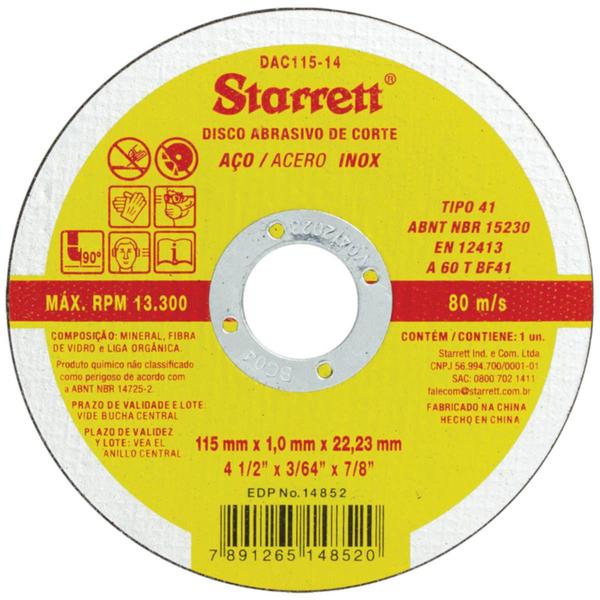 Imagem de Disco de corte 4 1/2" aco/inox  dac115-14 - pc / 12 - STARRETT