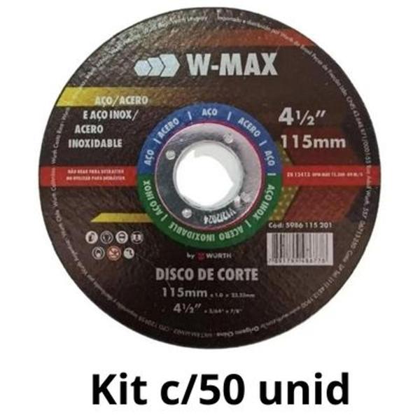 Imagem de Disco de Corte 4.1/2 Pol para aço e inox Wurth c/50 unidades